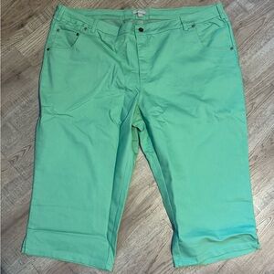 Woman Within Capri Pants 26W Green Stretch Cotton 5 Pocket NWT